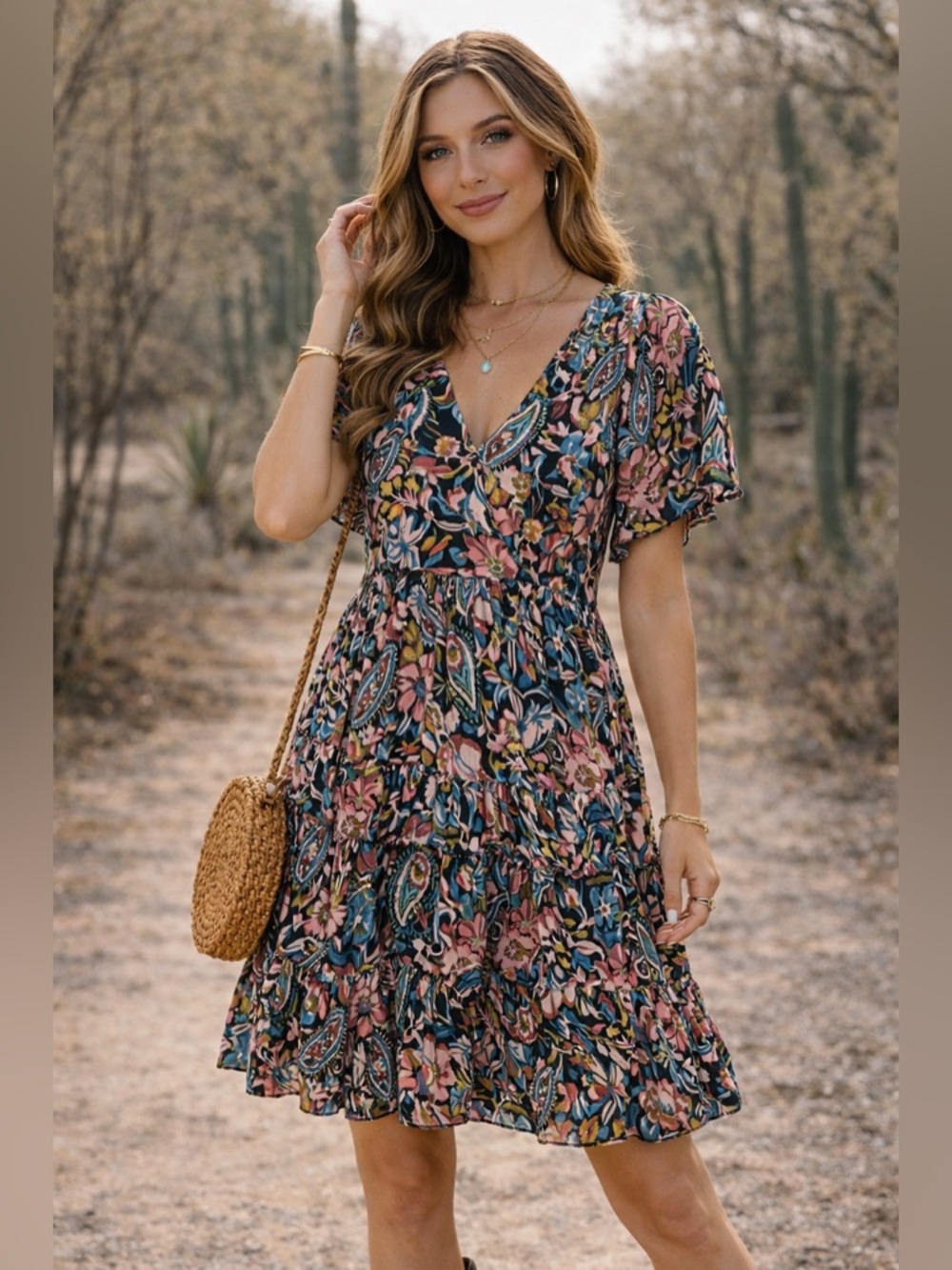 Anthropologie Boho Floral Dress Flowy Midi Cottagecore Festival Size S